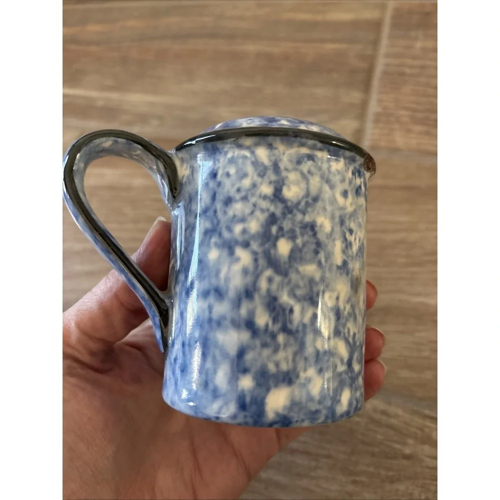 Stangl Blue Spongeware‎ Town And Country Ceramic Salt/ Pepper Shaker W/ Handle